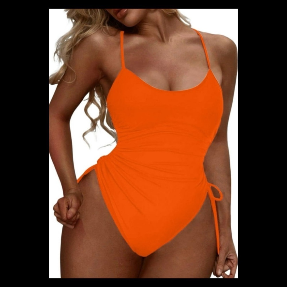 Orange one piece swimsuit.40